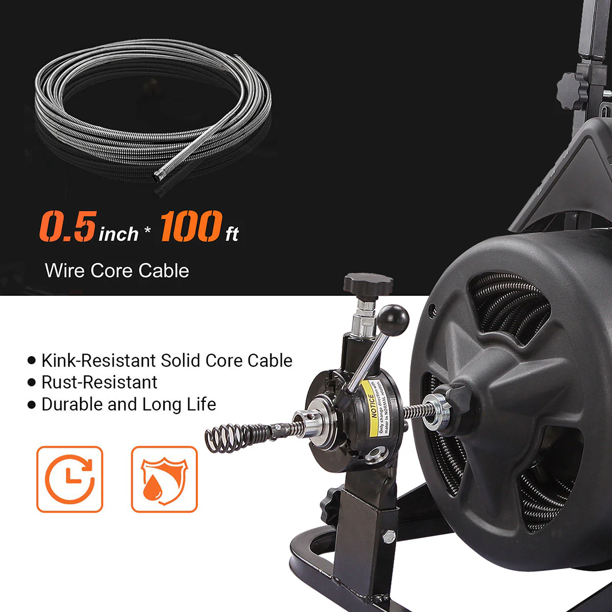 XtremepowerUS 45078 45078 Drain Snake Commercial w/Attachments 100