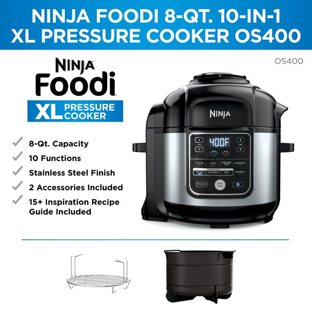 Ninja Foodi 10-in-1 8-quart XL Druckkocher Air Fryer Multicooker, Edelstahl, OS400