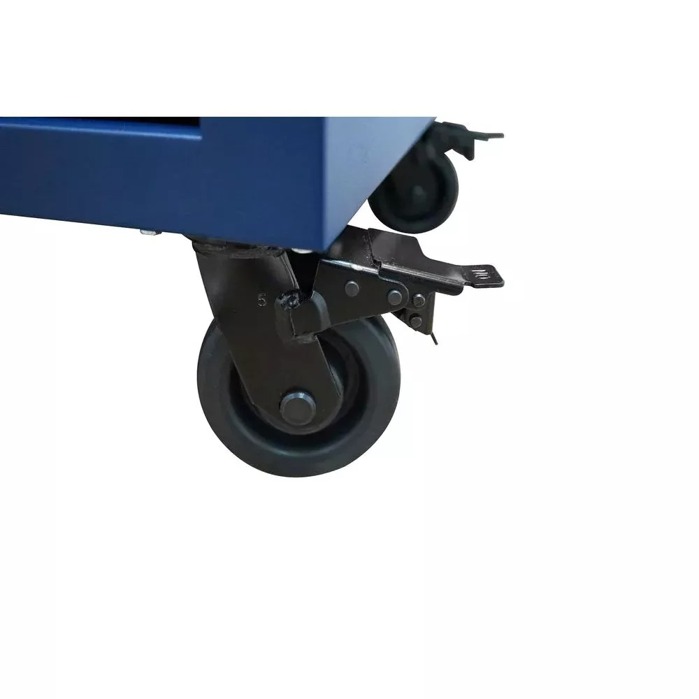 HEAVY-DUTY 52 IN. 9-DRAWER MOBILE WORKBENCH WITH ADJUSTABLE-HEIGHT SOLID WOOD TOP IN MATTE BLUE