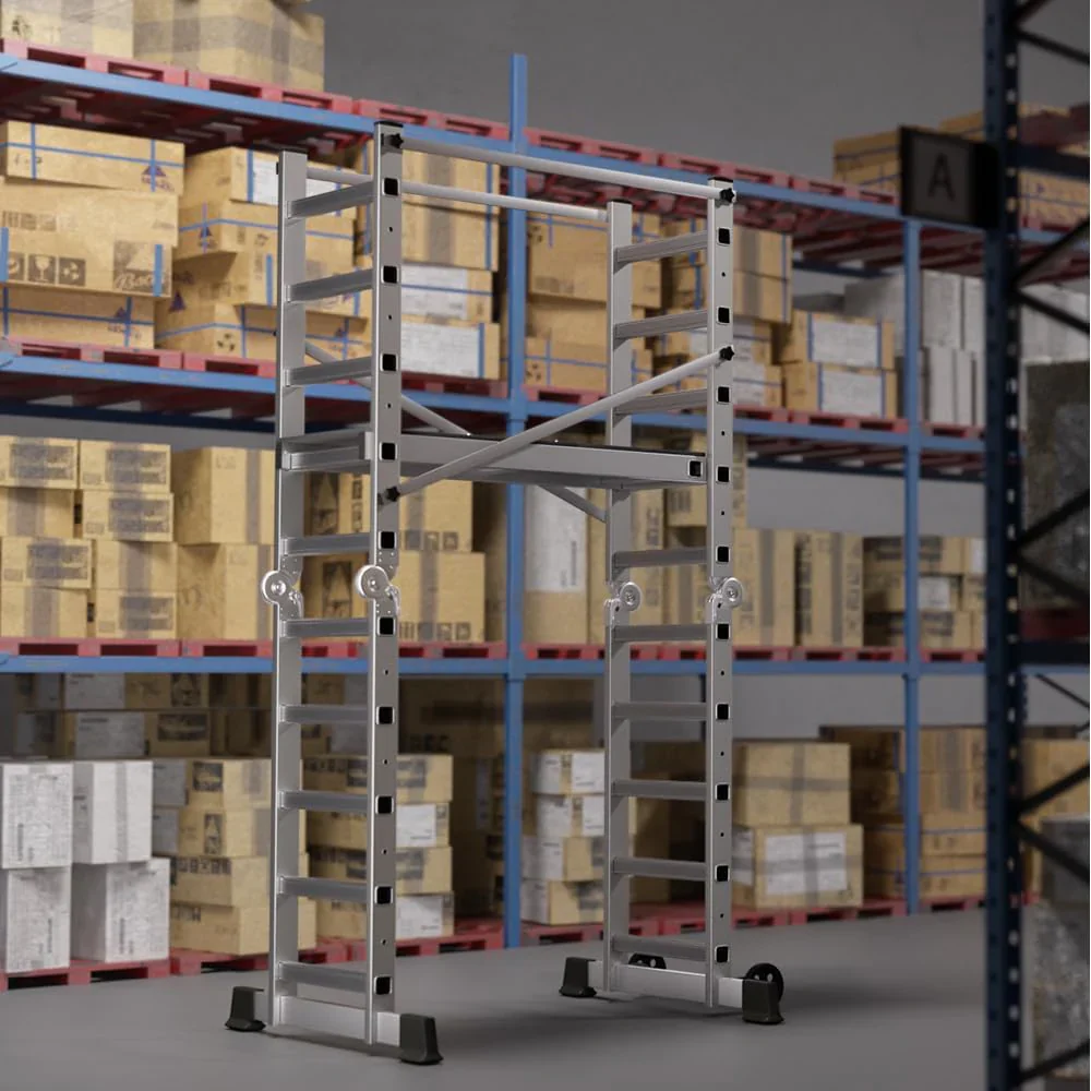 Foldable Scaffolding Ladder, Multipurpose Rolling Work Platform, Scaffold Tower, Ladder Stool Bench, Adjustable Platform, 330 Lbs Duty Rate