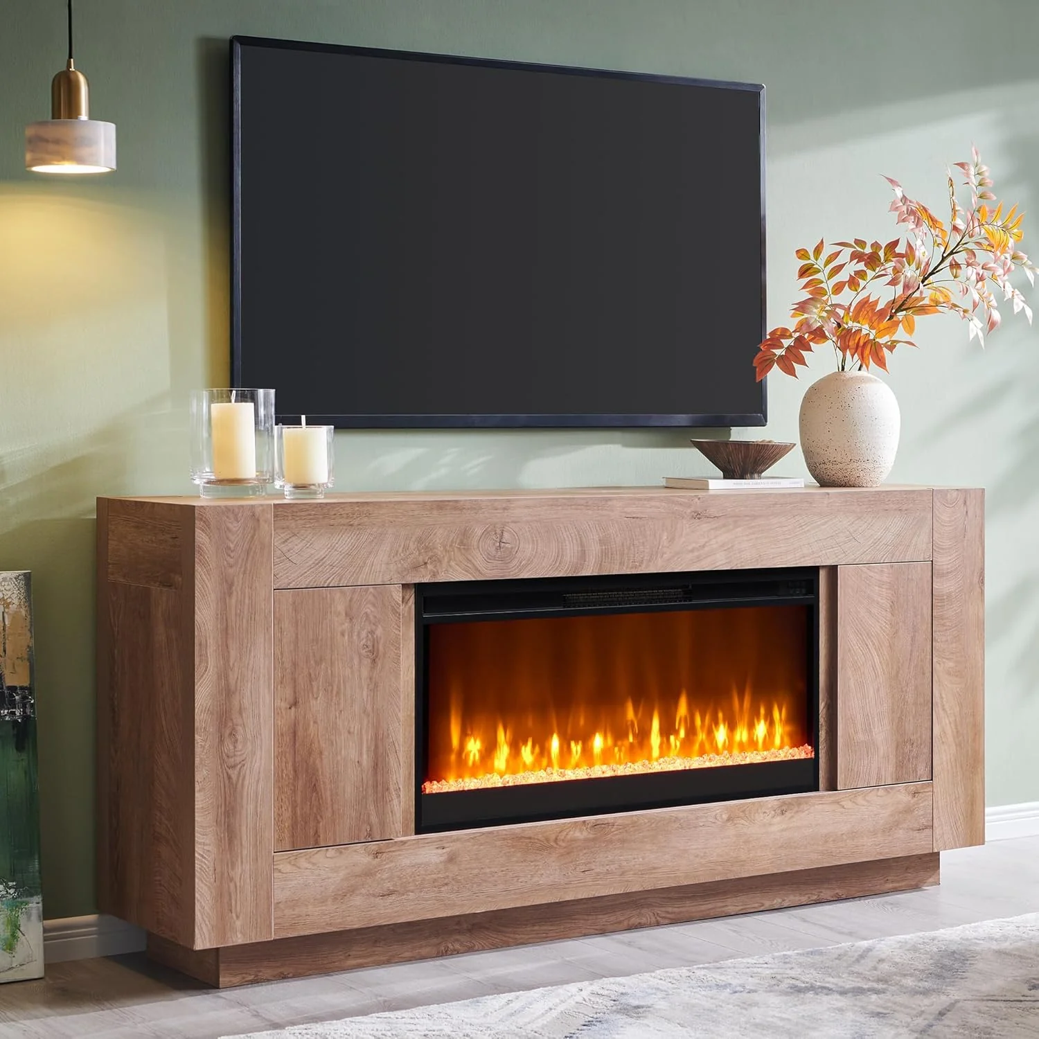 OKD Modern 70 inch Fireplace TV Stand with 36 inch Electric Fireplace Entertainment Center