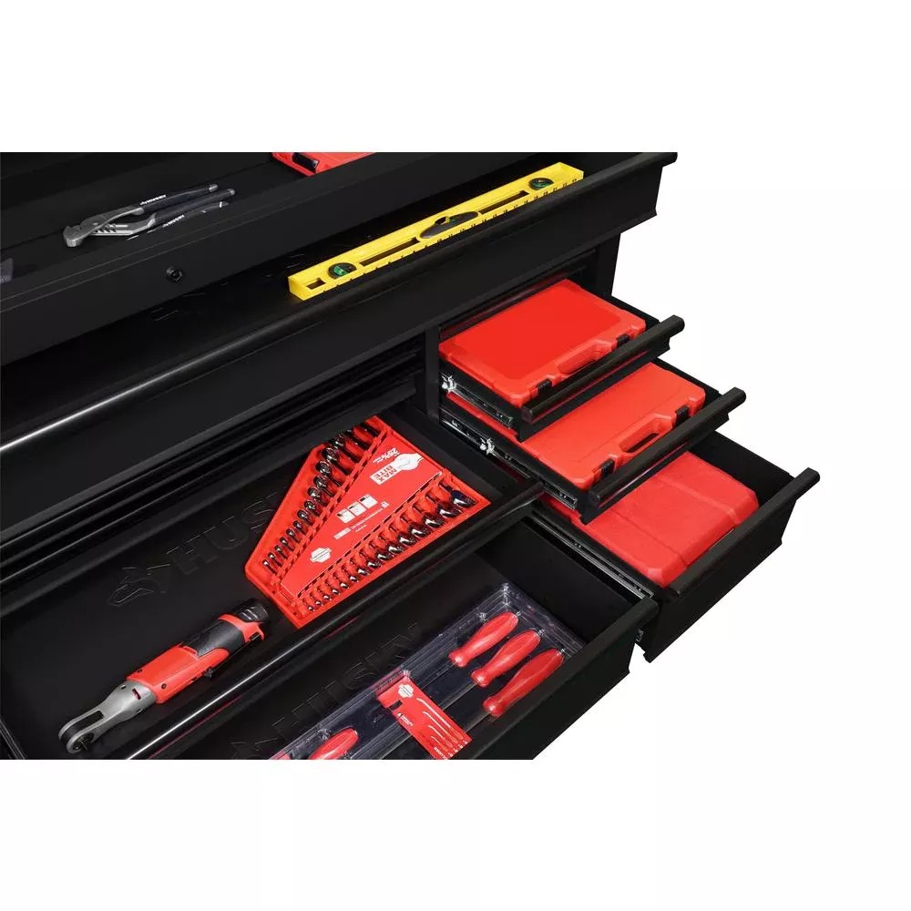 HEAVY-DUTY 72 IN. W 18-DRAWER, DEEP TOOL CHEST MOBILE WORKBENCH IN MATTE BLACK WITH ADJUSTABLE-HEIGHT HARDWOOD TOP