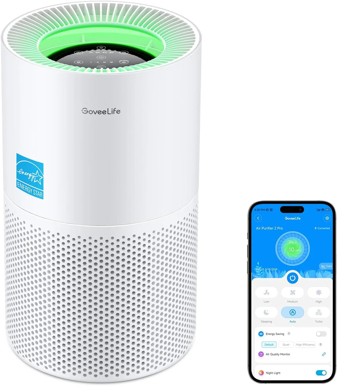 GoveeLife Air Purifiers for Home, Smart Air Purifier for Large Rooms with App & Alexa Control, Covers up to 1162ft², Air Quality Monitor, PM2.5 Sensor Air Purifier for Pet Hair, Pollen, Dust, Smoke