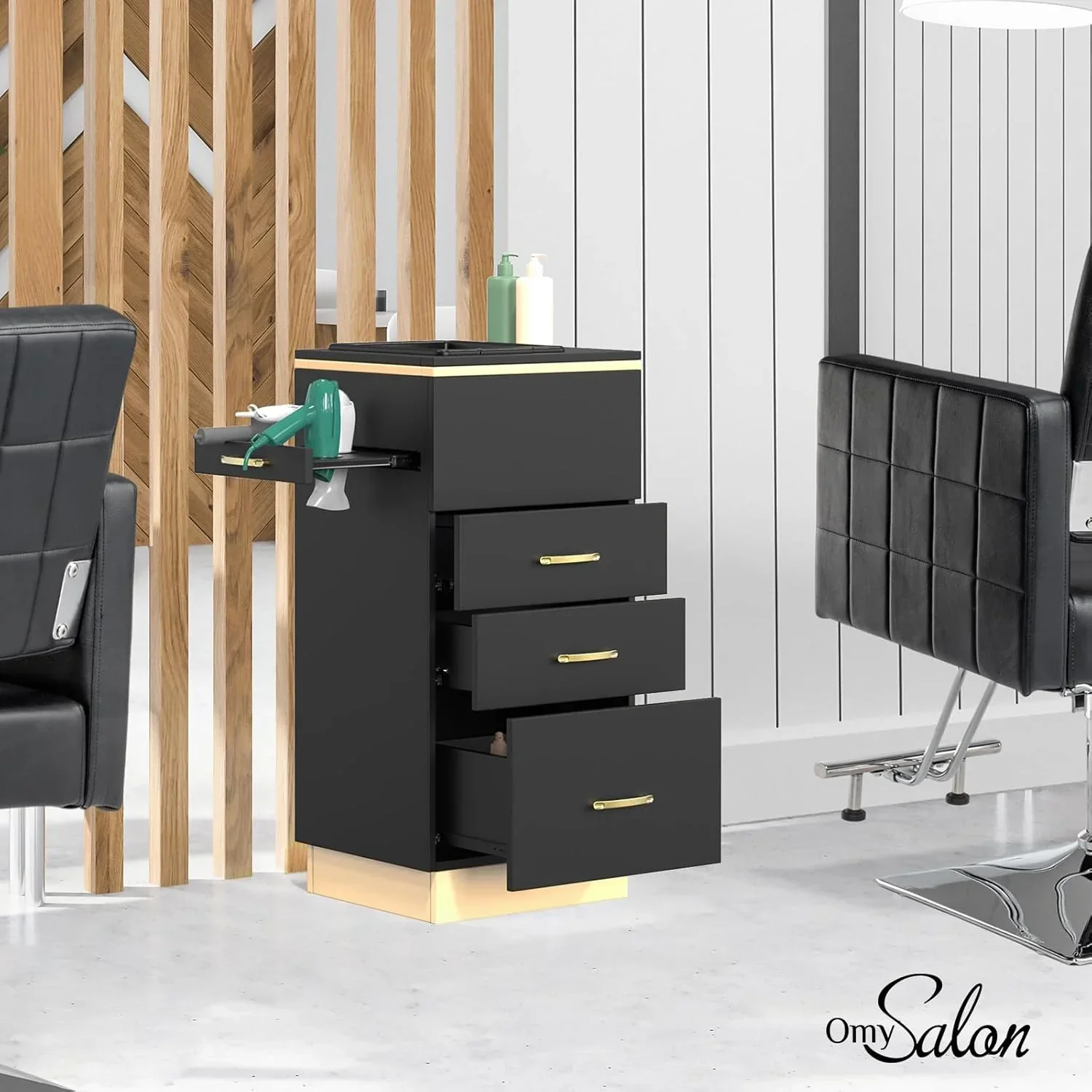 OmySalon Salon Storage Station Barber Stations Beauty Salon Spa Equipment with 3 Drawers