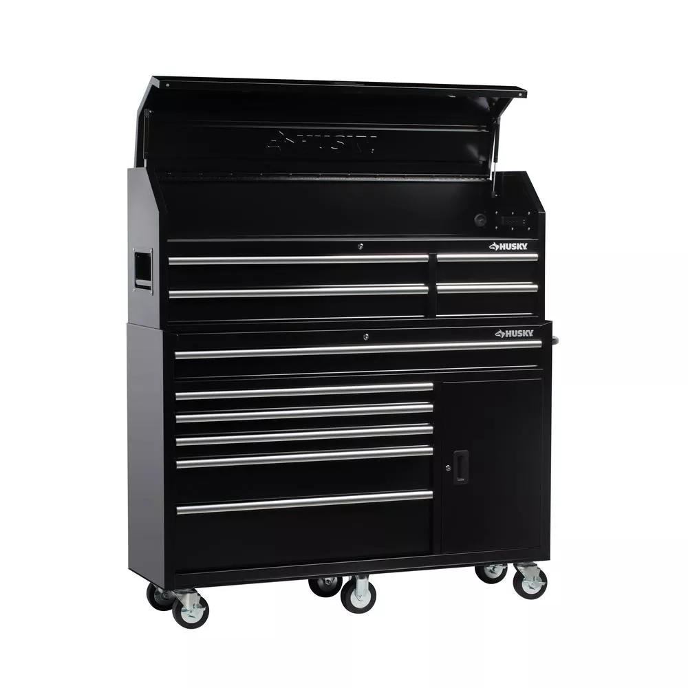 61 IN W 10-DRAWER 1-DOOR COMBINATION TOOL CHEST AND ROLLING CABINET SET IN GLOSS BLACK