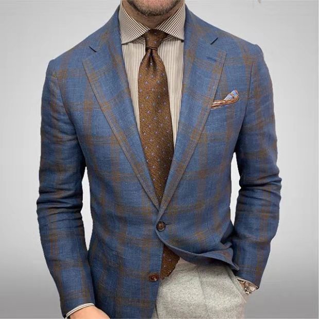 Lapel Collar Plaid Single Breasted Blazer