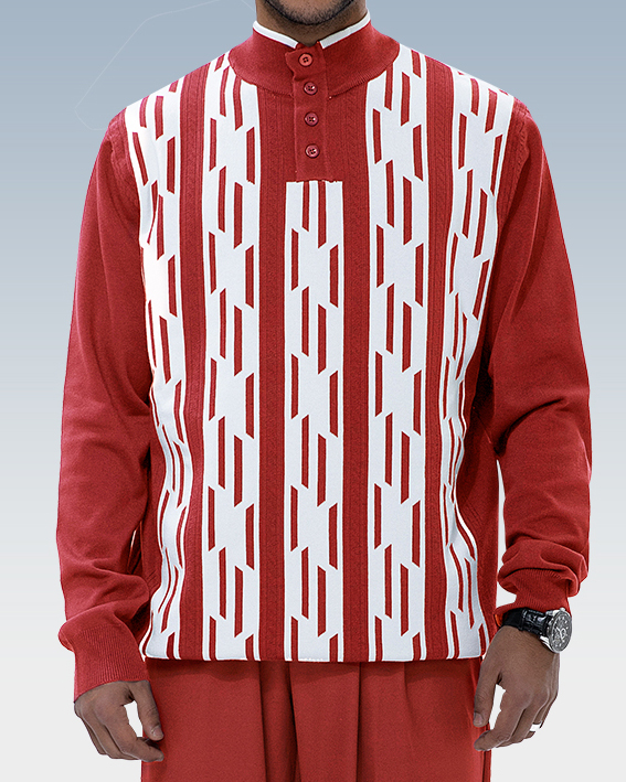 Suitmens Red Knitted Walking Suit Long Sleeve Suit