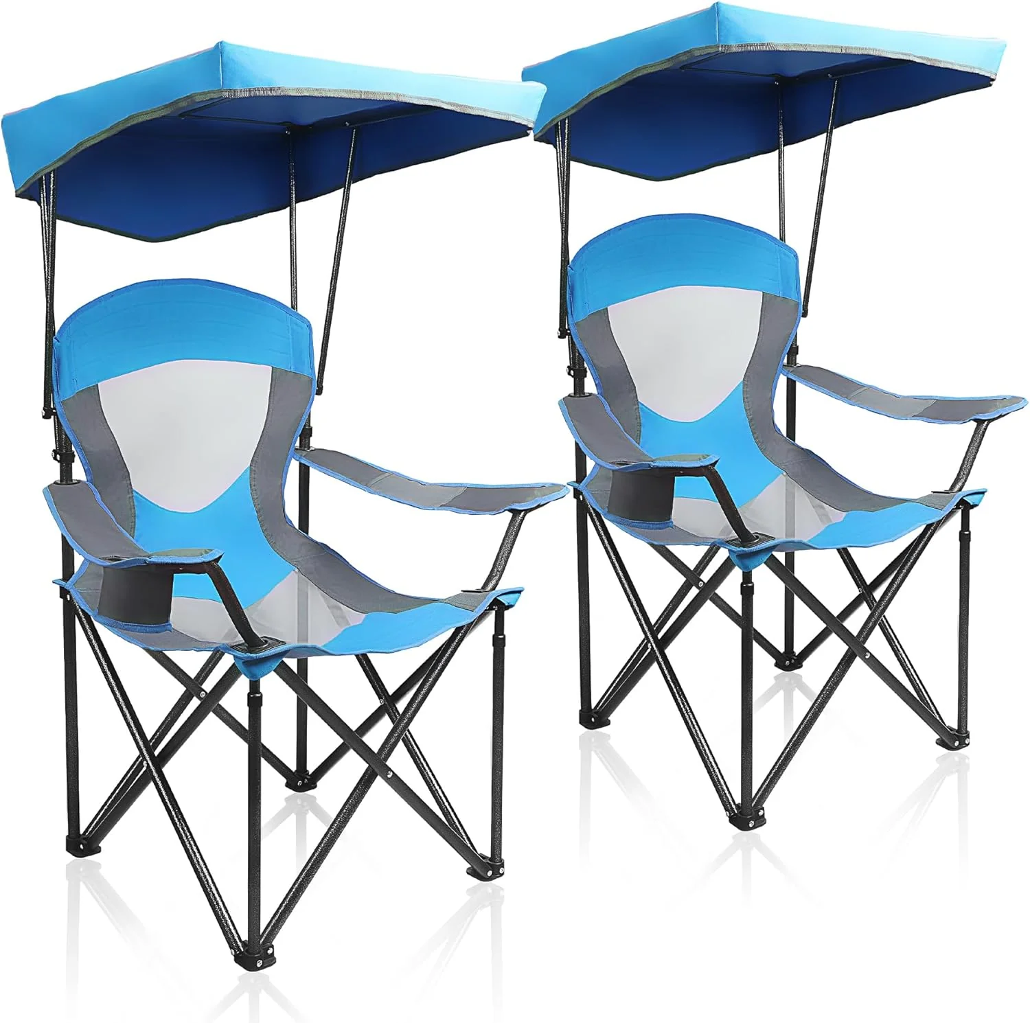 ALPHA CAMP Heavy Duty Canopy Camping Chair, 350 lbs Capacity Oversized Folding Chair with Adjustable Sunshade, Portable Sunshade Chair with Cup Holder for Beach, Fishing, Outdoor