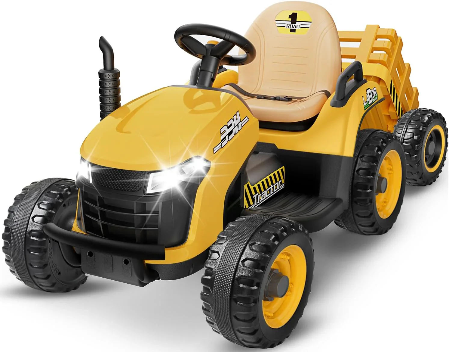 24V Ride On Tractor Tiltable Detachable Trailer 2x65W Motors EVA Tires Remote Control